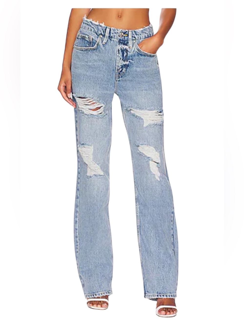 Good American ‘Good '90s’ Straight Leg Destroyed Hem in Indigo162